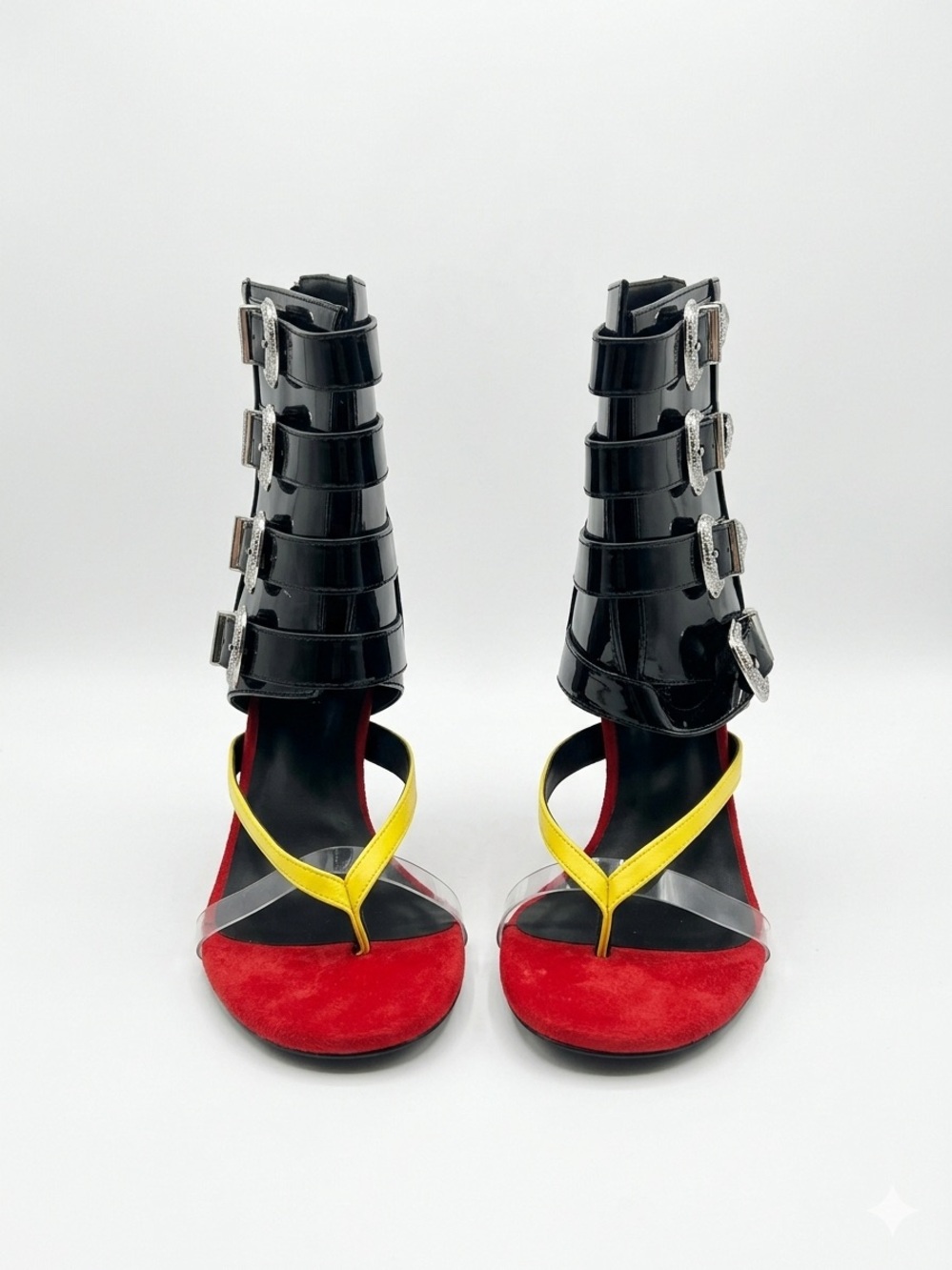 U New Unbranded Black Red Yellow Western Buckle Platform Heels EU 41/US 9.5-10